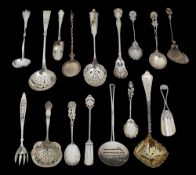 A collection of mostly continental silver sifter spoons