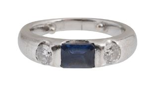 A sapphire and diamond gypsy ring