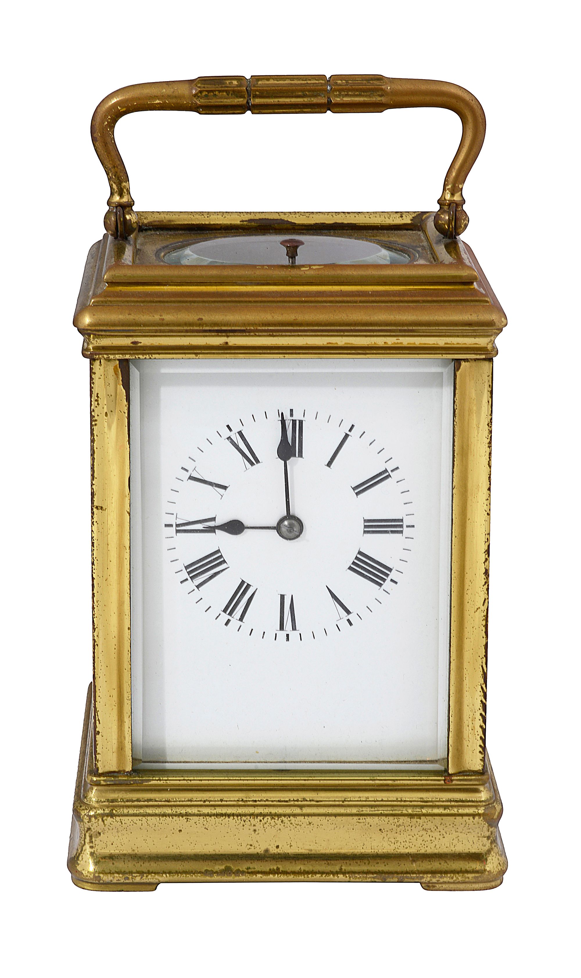 An early 20th century French gilt brass repeater carriage clock