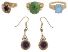 Earrings, ring and three other rings