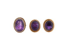 A pair of amethyst and 9ct yellow gold earrings