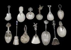 A collection of continental silver caddy spoons