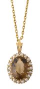 A quartz, cultured pearl and 9ct yellow gold pendant and chain