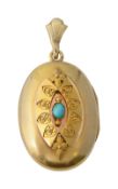 A mid 19th century yellow gold and turquoise pendant