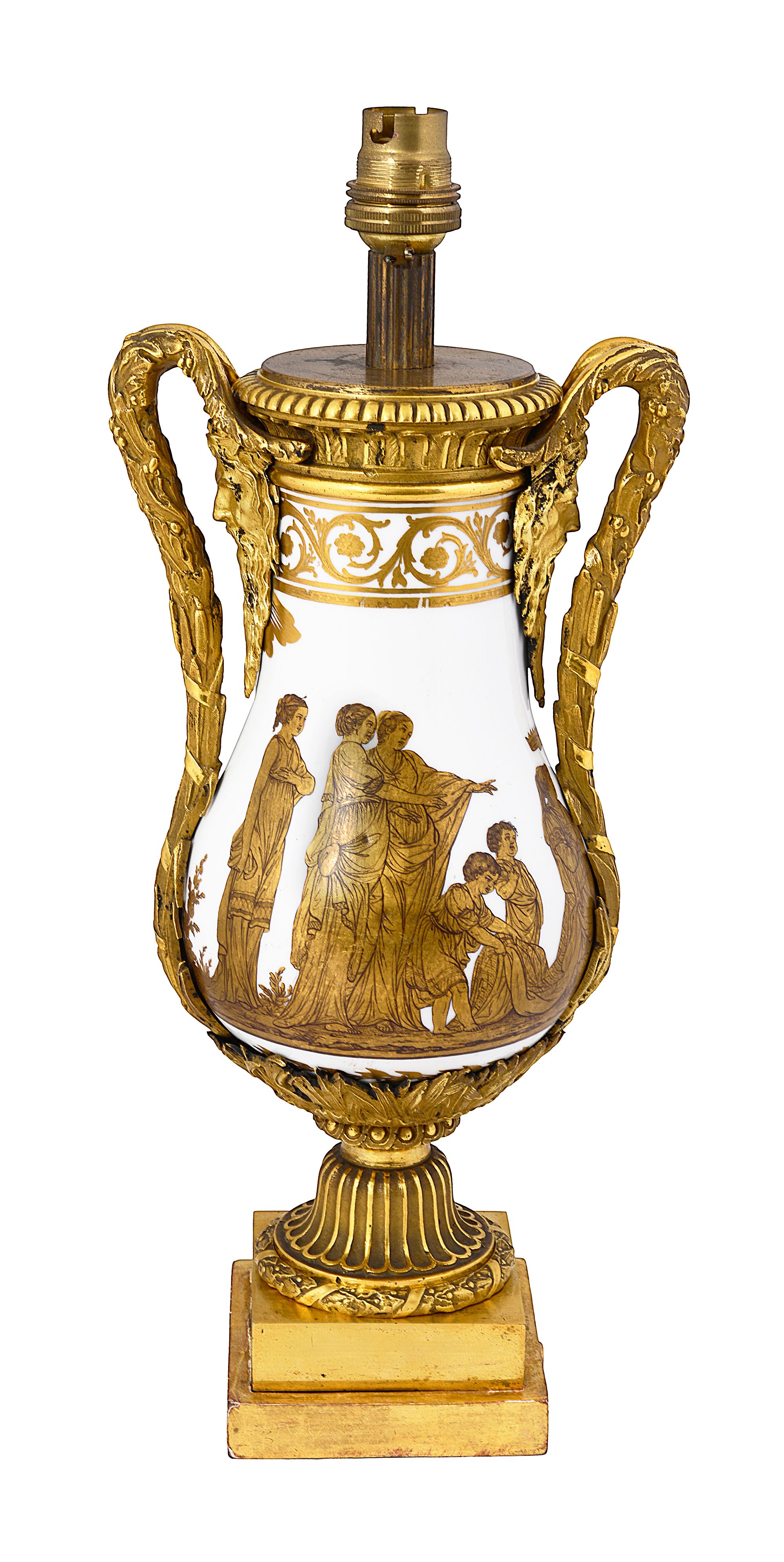 A 19th century French ormolu mounted Neoclassical porcelain table lamp