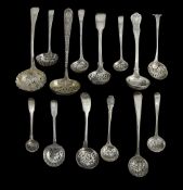A collection of George III and later silver sifter spoons