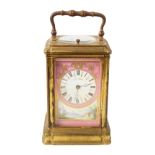 Late 19th Century French porcelain and gilt brass cased repeater carriage clock