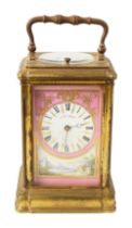 Late 19th Century French porcelain and gilt brass cased repeater carriage clock