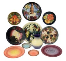 Modern Moorcroft pottery to include year plates and colour trial pieces