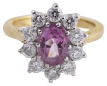 A pink topaz and diamond-set cluster ring