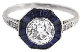 An Art Deco diamond and sapphire set ring