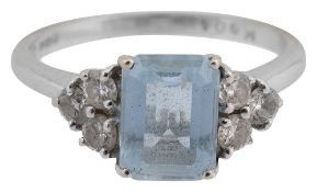 An aquamarine and diamond-set ring