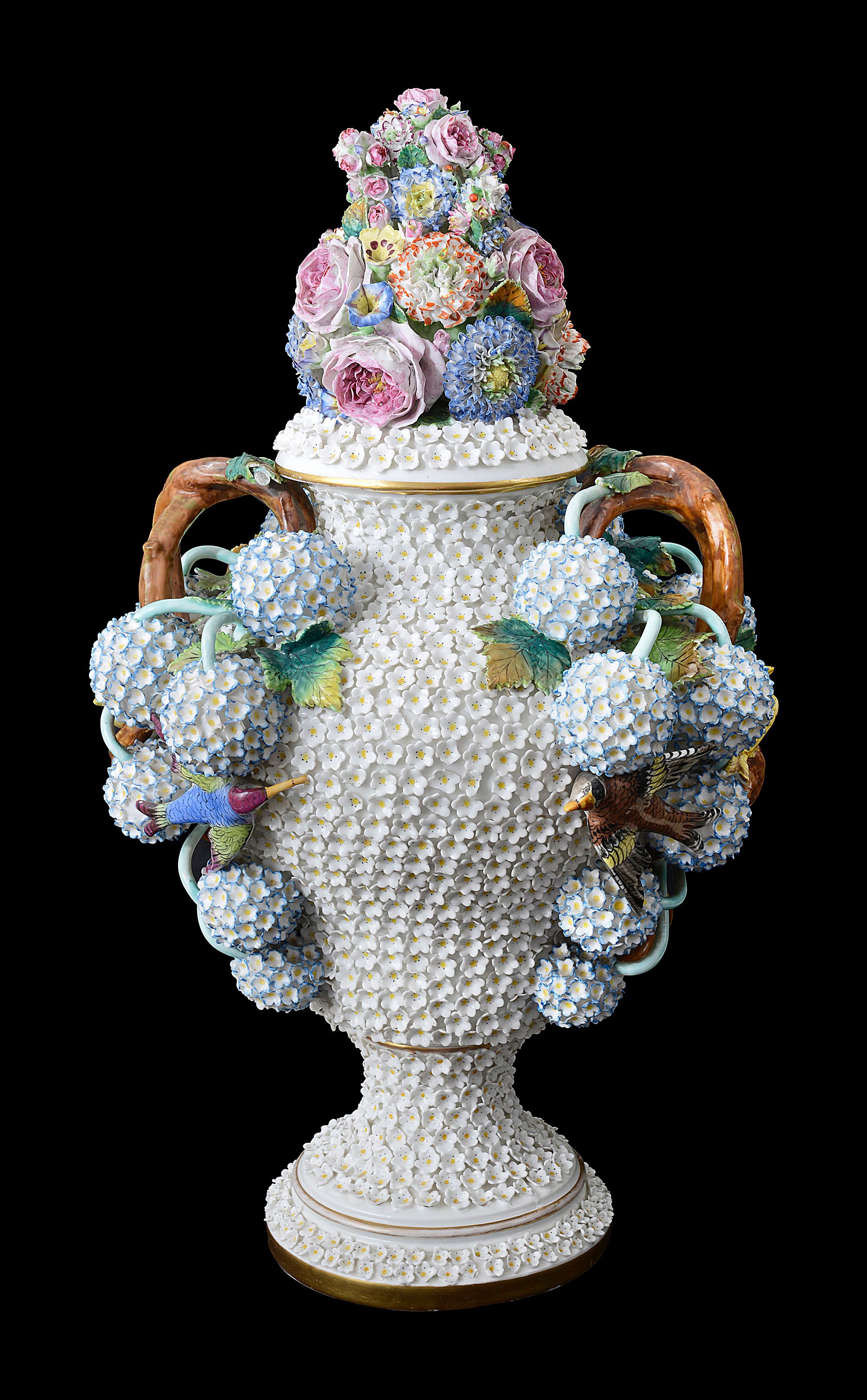 A large late 19th Century Continental Meissen style Schneeballen and cover