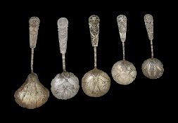 Five Chinese export silver caddy spoons c.1900