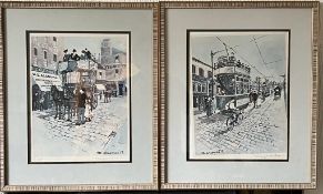 MARGARET CHAPMAN, PAIR OF PRINTS, STREET SCENES, SIGNED, FRAMED AND GLAZED, APPROX 35 x 28cm