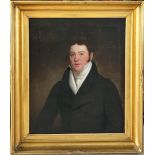 UNSIGNED OIL ON CANVAS PORTRAIT OF VICTORIAN GENTLEMAN WEARING A DOUBLE BREASTED TOP COAT