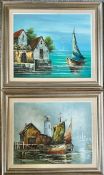 PAIR OF OIL ON BOARDS CIRCA 1970s DEPICTING BOATING SCENES, FRAMED AND GLAZED, APPROX 40 x 50cm
