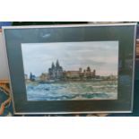 20TH CENTURY FRAMED WATERCOLOUR, PEN & INK DRAWING DEPICTING LIVERPOOL WATERFRONT, SIGNED POGGIO