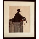 SEMI SILHOUETTE AND COLOUR WASH- 'THE PREACHER', CIRCA 1850, APPROXIMATELY 26 x 20cm