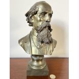 BRONZE BUST DEPICTING CHARLES DICKENS, APPROX 32cm HIGH