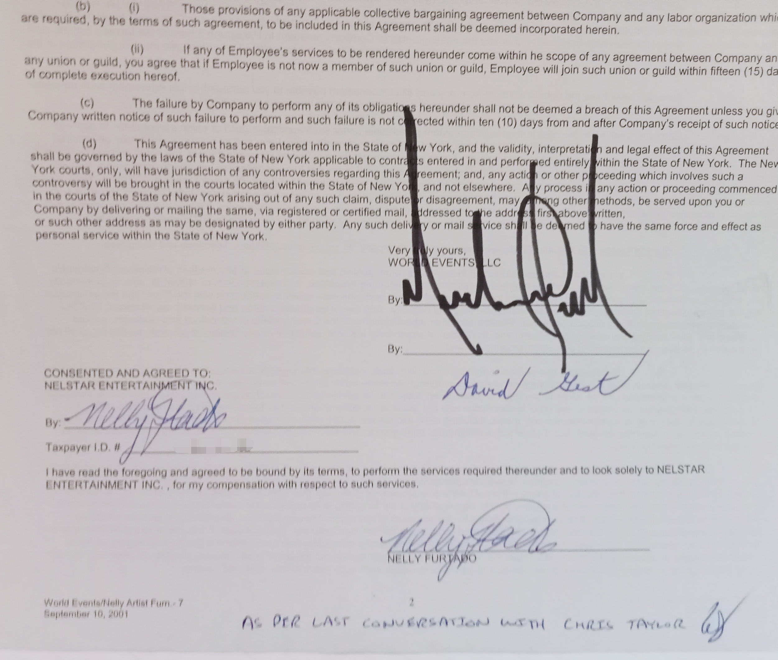Contract for Michael Jackson 30th Anniversary Celebration The Solo Years, dated August 22nd 2001 - Image 3 of 4