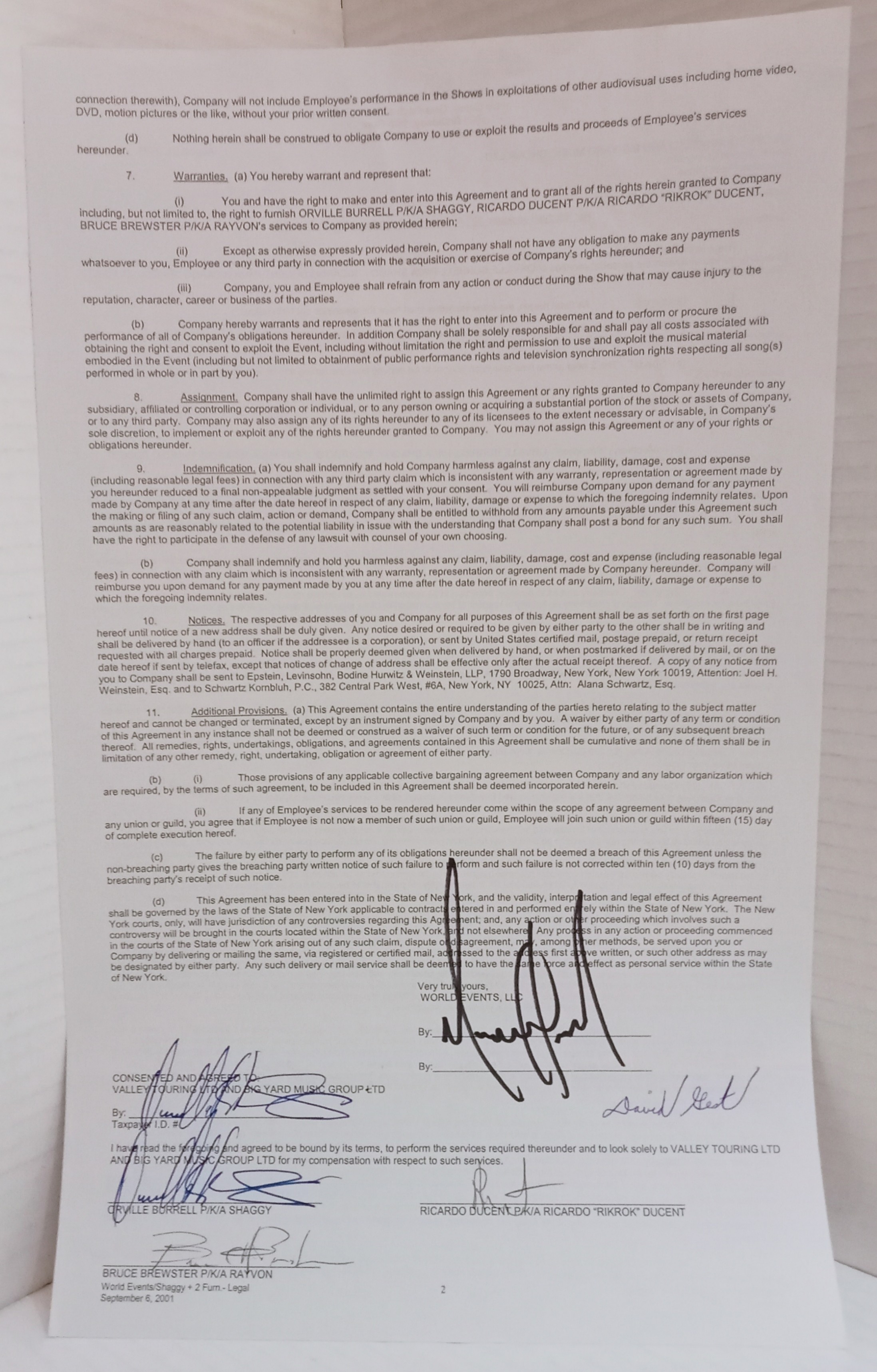 Contract for Michael Jackson 30th Anniversary Celebration The Solo Years, dated August 21st 2001 - Image 2 of 4