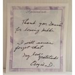 Angie Dickenson thank you note, with Jane Powell (Moore) card