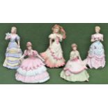 Five Coalport Age of Elegance unglazed ceramic figures. Largest Approx. 22cms H all used and