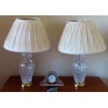 Waterford Crystal small mantle clock, plus pair of similar table lamps with shades reasonable used