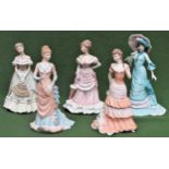 Five Coalport Age of Elegance unglazed ceramic figures. Largest Approx. 24cms H all used and