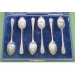 Cased set of six hallmarked silver spoons, Birmingham Assay. Weight App. 68.4g Appears in reasonable