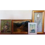 W. Richards gilt framed oil on canvas, plus other pictures and prints reasonable used condition