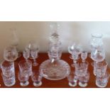 Quantity of various glassware, Inc two decanters, stemmed glasses, tumblers, etc all used and