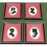 Set of four Enid Elliot Lendr side profile silhouettes. Frame app. 13 x 10cm All appear in