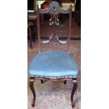 Single carved Mahogany Art Nouveau style chair. App. 100cm H x 47cm W x 48cm D Appears in reasonable