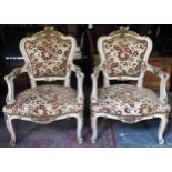 Pair of Early 20th century gilded and painted French style upholstered armchairs. App. 101cm H x