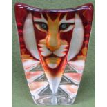 Matts Jonasson hand coloured art crystal tiger paperweight, No. 3928. Approx. 13cms H reasonable