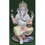 Large Lladro glazed ceramic seated figure of Lord Ganesha, signed by Ernest Massuet, unboxed.