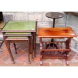 Sundry lot including glass topped nest of three tables, magazine rack, plus tripod wine table All in