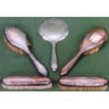 Hallmarked silver five piece dressing table set, Birmingham assay All in used condition, unchecked