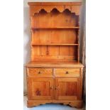 20th century pine kitchen dresser with plate rack. App. 186cm H x 101cm W x 47cm D Reasonable used