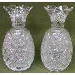 Pair of large Waterford Crystal wave edged pineapple form vases. Approx. 30cms H reasonable used