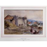 Helen E Hall - Framed watercolour depicting 'A Family by a ruined building on the Wirral'. Approx.