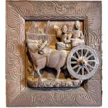 3-DIMENSIONAL WOODEN CARVING OF AN INDIAN OX CART, 19th CENTURY, APPROX 39 x 36cm