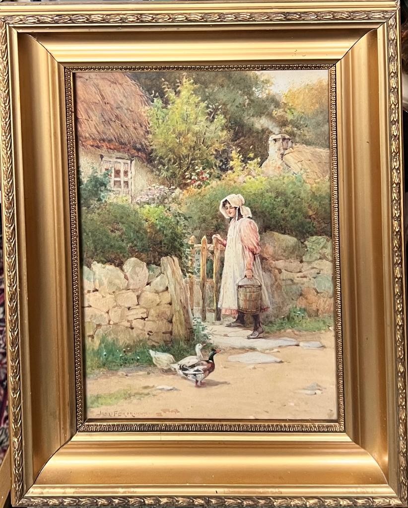 JOSH FISHER, WATERCOLOUR, 'THE MILLER'S DAUGHTER', INSCRIPTION ON REVERSE, SIGNED LOWER LEFT, APPROX