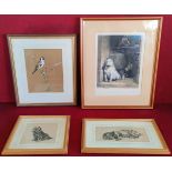 FOUR VARIOUS FRAMED ANIMAL PICTURES INCLUDING TWO CECIL ALDIN ENGRAVINGS ALL APPEAR IN REASONABLE