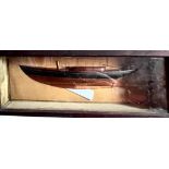 RACING YACHT IN WOODEN CASE, HALF MODEL PROFILE, APPROX 76cm LONG, 29cm HIGH AND 15cm DEEP