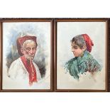 GIOVANI, WATERCOLOURS, PAIR OF ITALIAN PORTRAITS, FRAMED AND GLAZED, APPROX 35.5 x 25.5cm