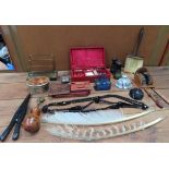 MIXED LOT INCLUDING OPERA GLASSES, THE "GEORGIAN" SEALING SET, LETTER RACK, MATCH HOLDER ETC ALL