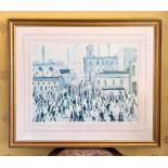 AFTER LS LOWRY, LITHOGRAPH, 'GOING TO WORK', 1959, BLIND STAMP, 594/850, FRAMED AND GLAZED, APPROX